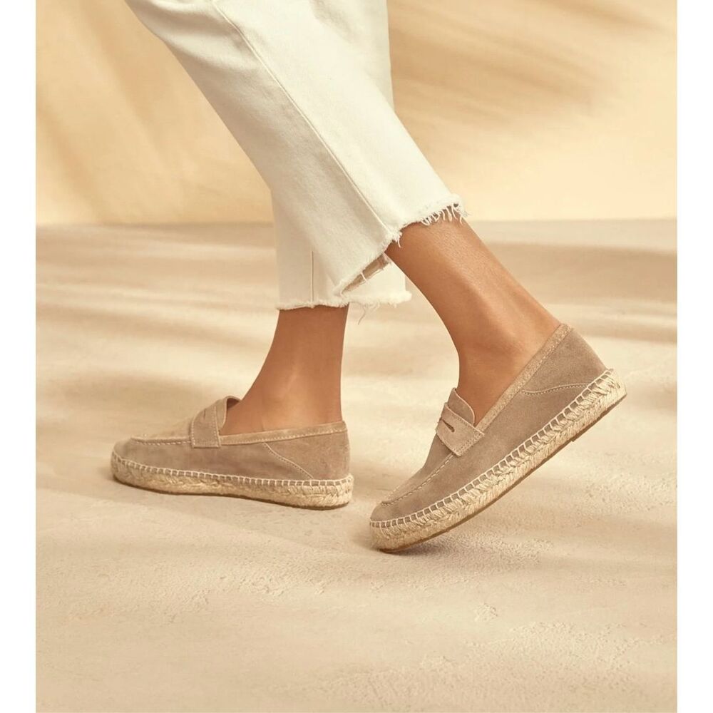 Tan Suede Espadrille Vacation Loafers - Picture 6 of 13